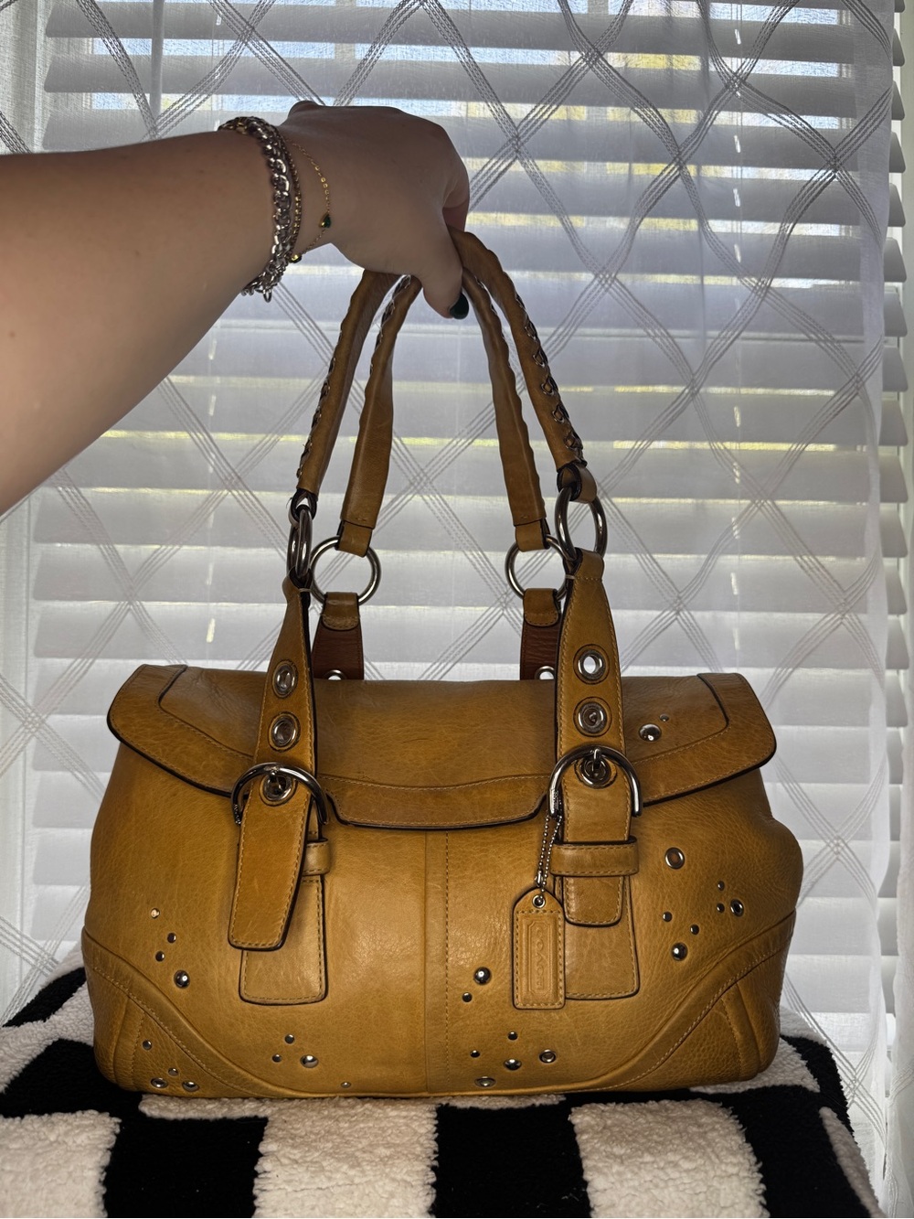 Vintage Coach Limited Edition Studded Flap Satchel Tan Leather F10933
